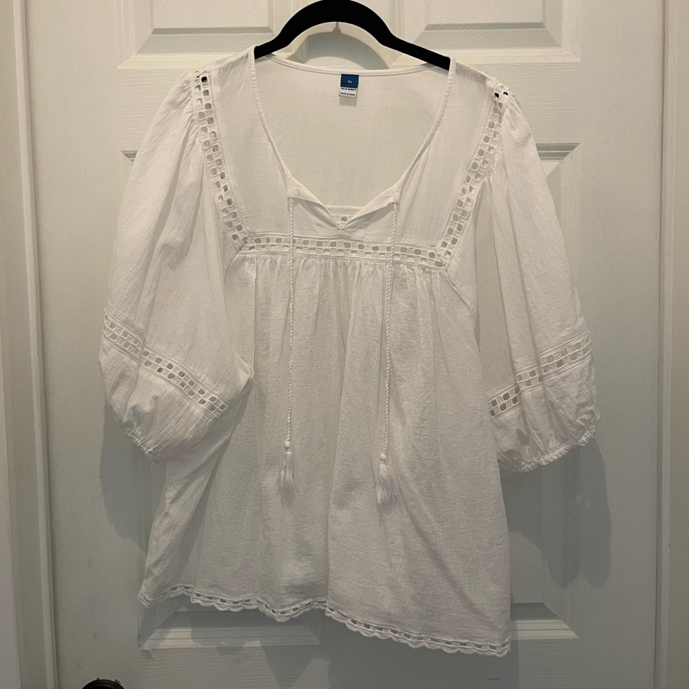 Old Navy white blouse, boho style, size XL